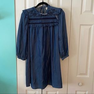 NWOT Embroidered Indigo Denim Dress